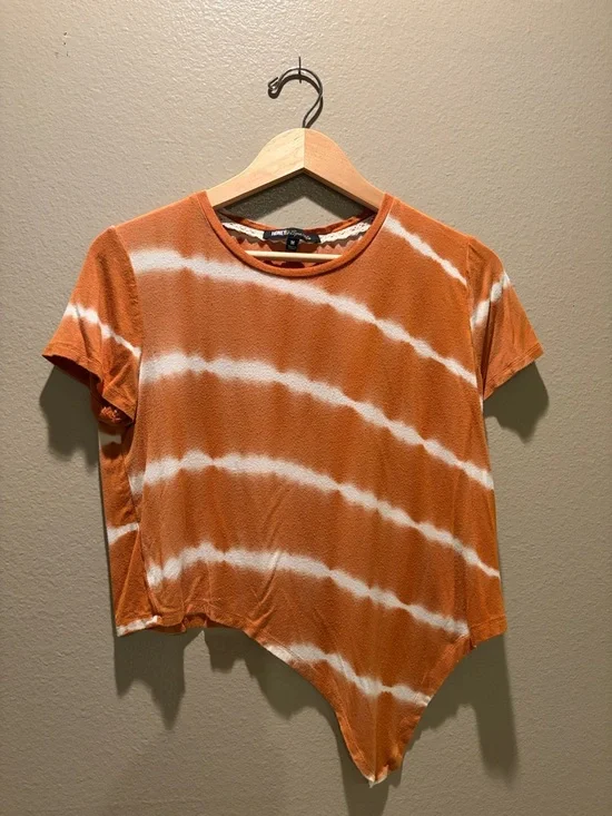 Honey & Sparkle Tie-Dye Asymmetrical Hem Tee Orange White Juniors Size M - Picture 4 of 7